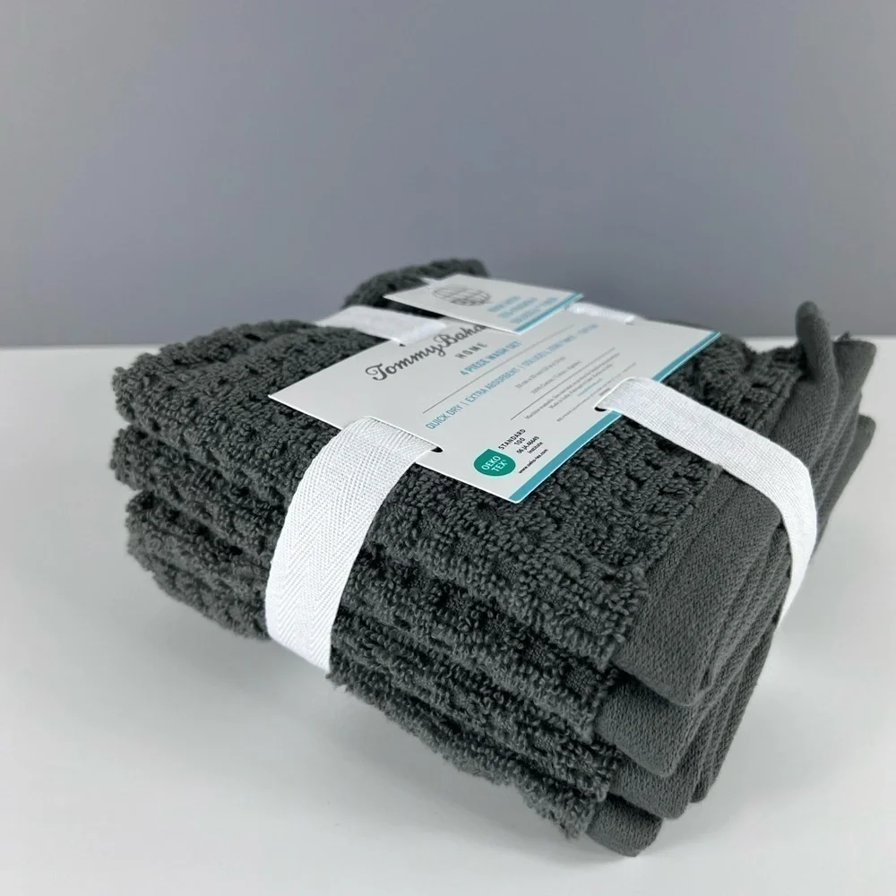 Tommy Bahama Home Northern Pacific - 4 Piece Washcloth Set Charcoal Grey NEW